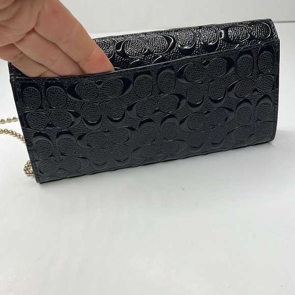 Coach Riley Black Patent Leather Full Logo Crossbody Wallet on a Chain Bag - Picture 5 of 13